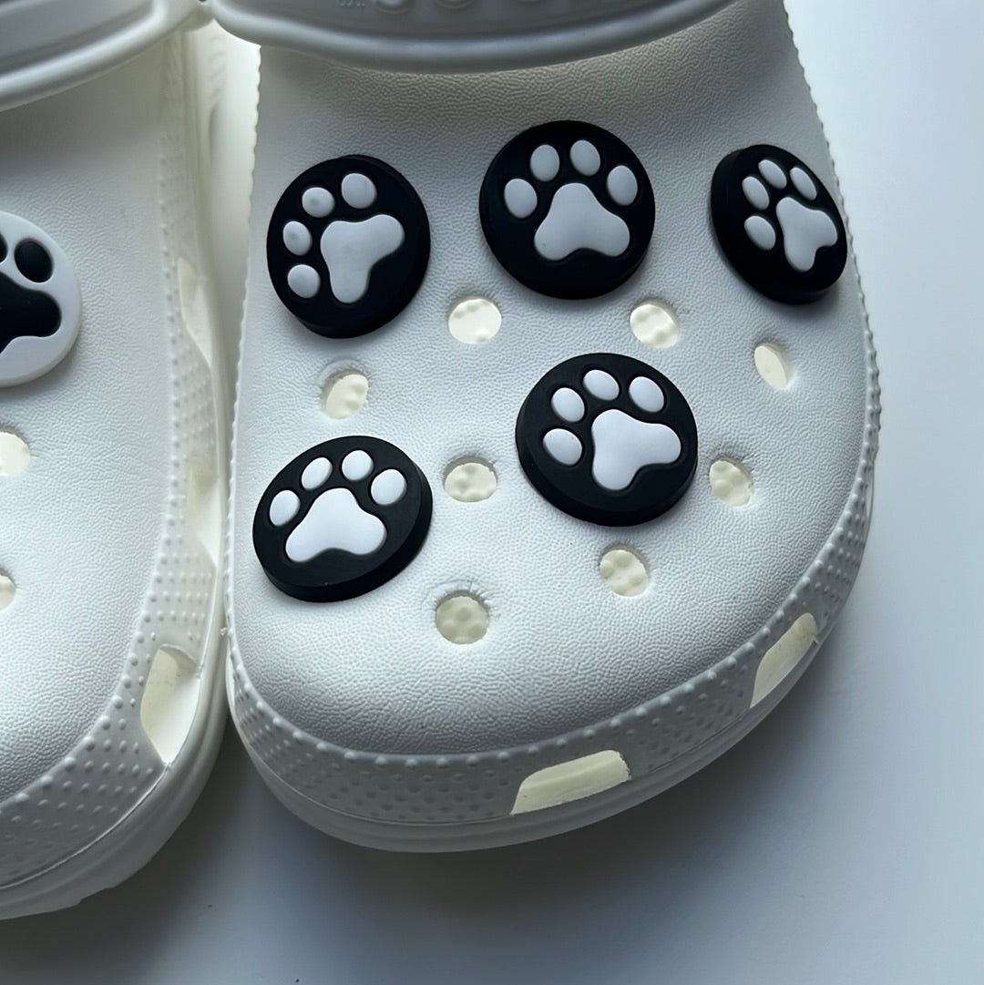 Black and White Paw Shoe Charms
