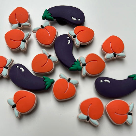 Peach and Eggplant Shoe Charms