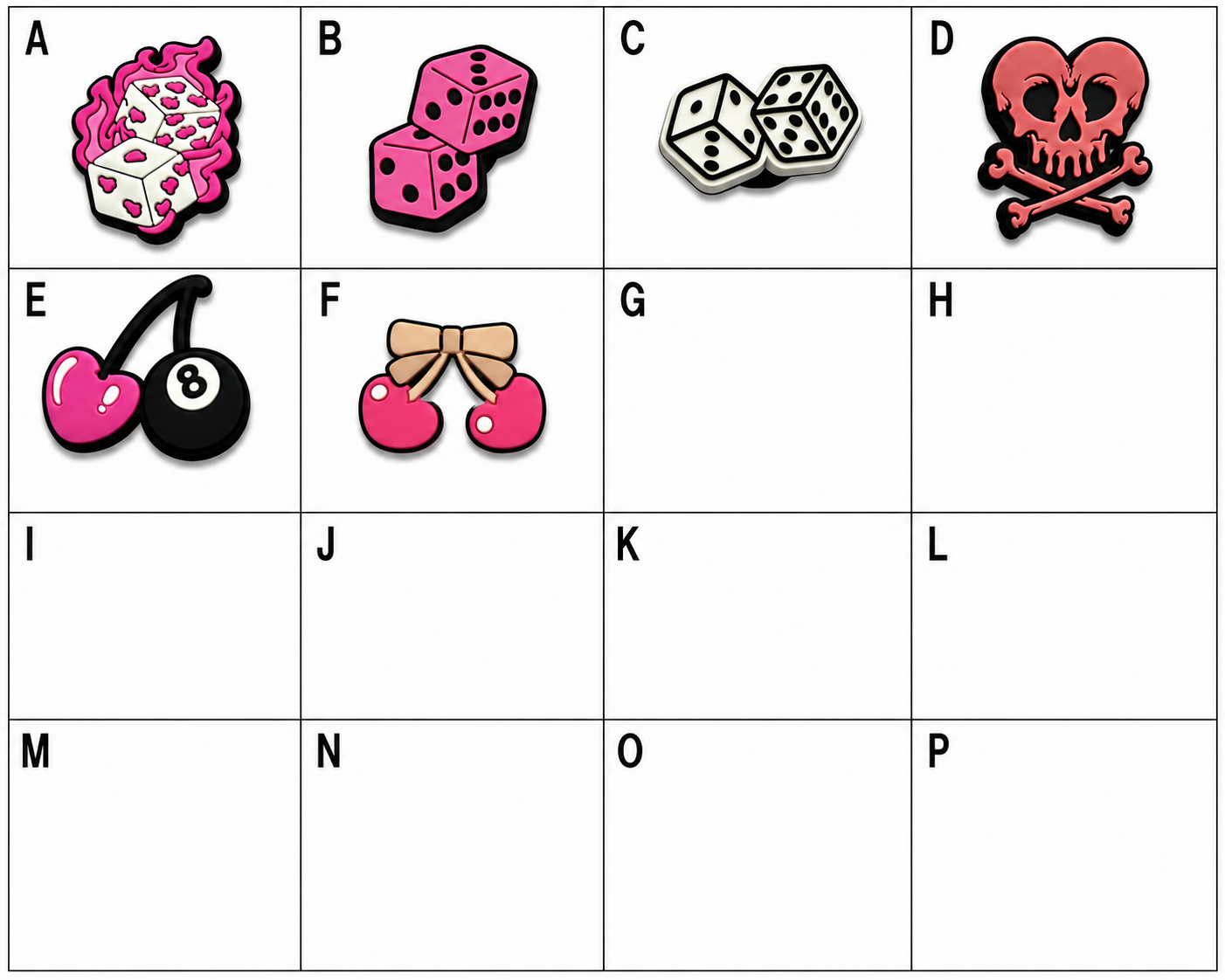 Cherries, Dice and Skull Shoe Charms