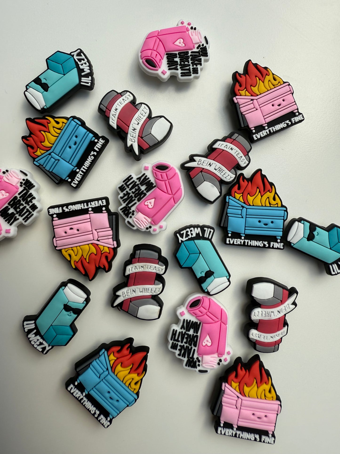 Asthma Inhaler & Dumpster everythings fine Shoe Charms