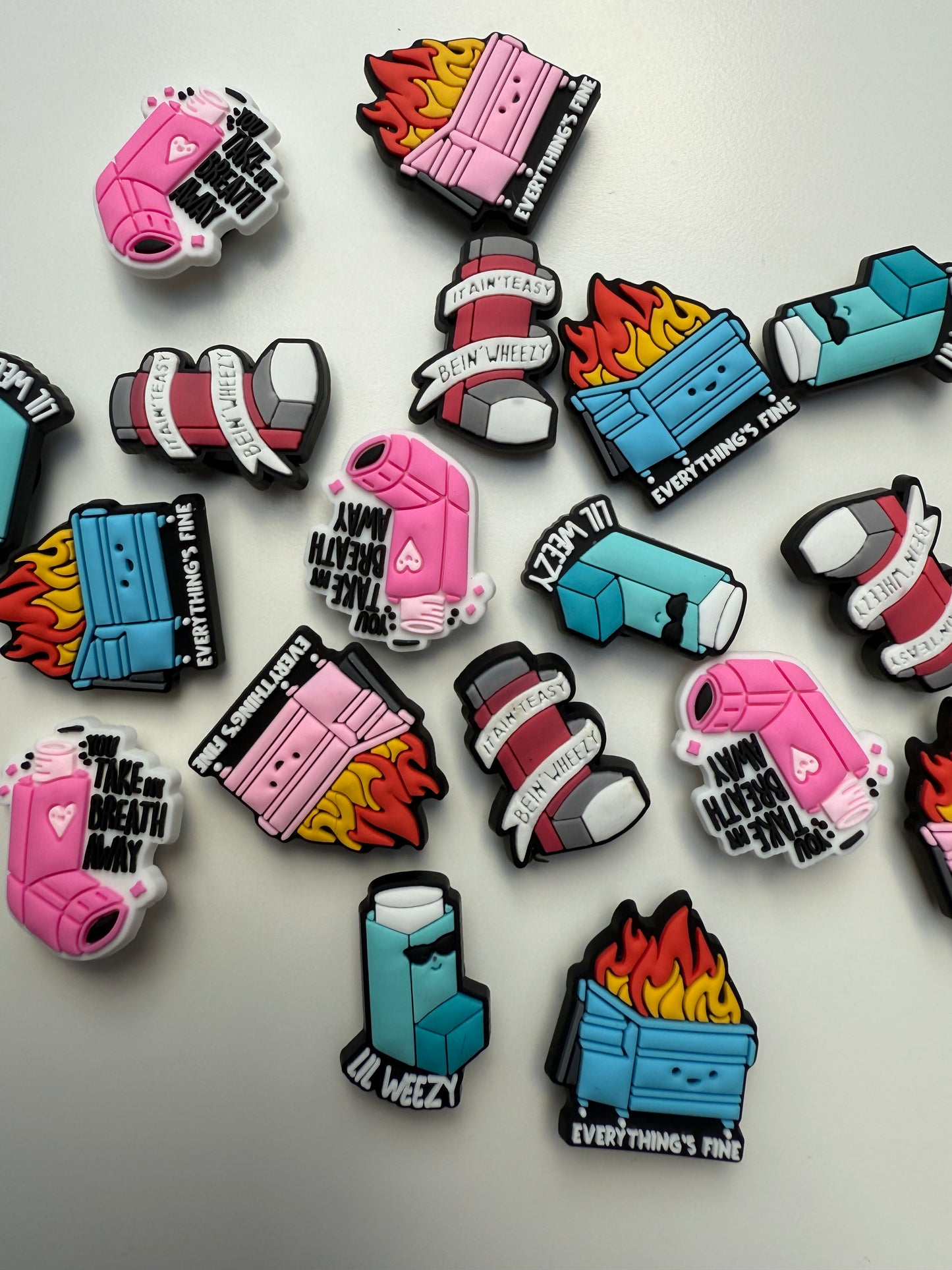 Asthma Inhaler & Dumpster everythings fine Shoe Charms