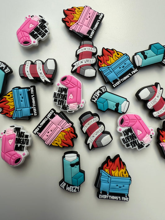 Asthma Inhaler & Dumpster everythings fine Shoe Charms