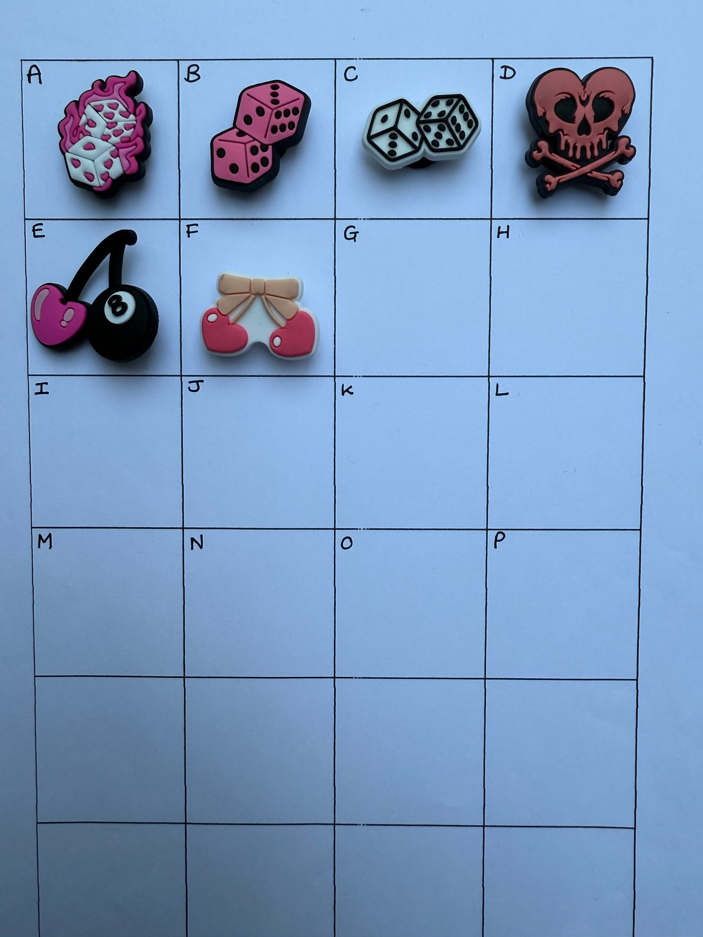 Cherries, Dice and Skull Shoe Charms