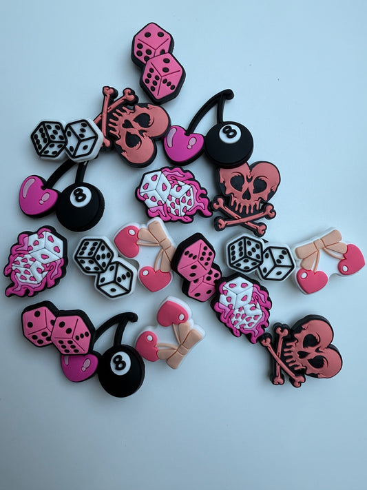 Cherries, Dice and Skull Shoe Charms