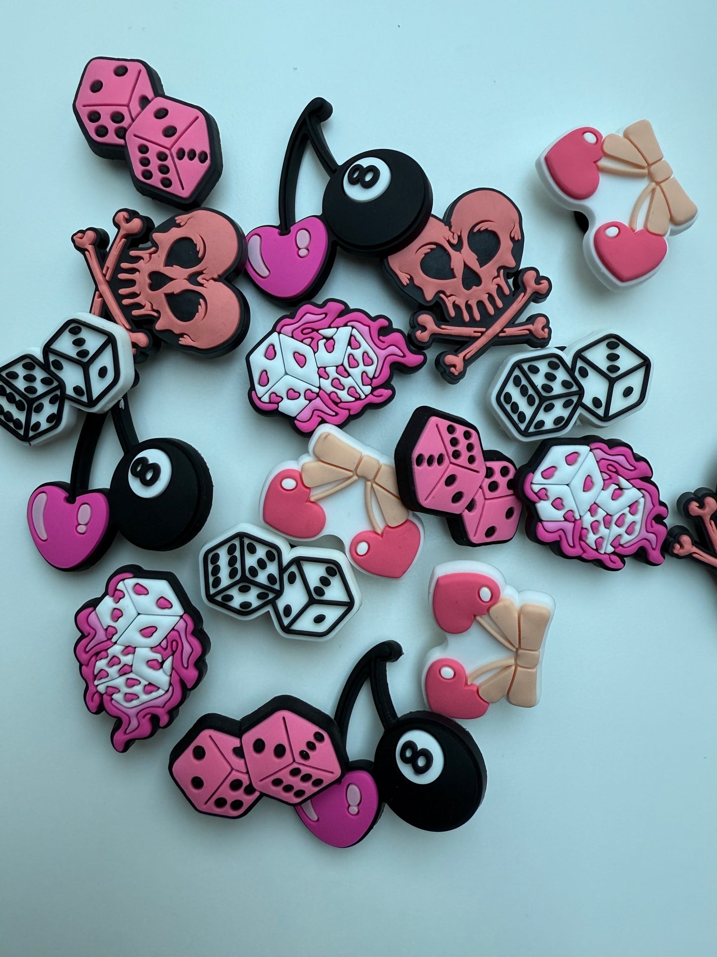 Cherries, Dice and Skull Shoe Charms