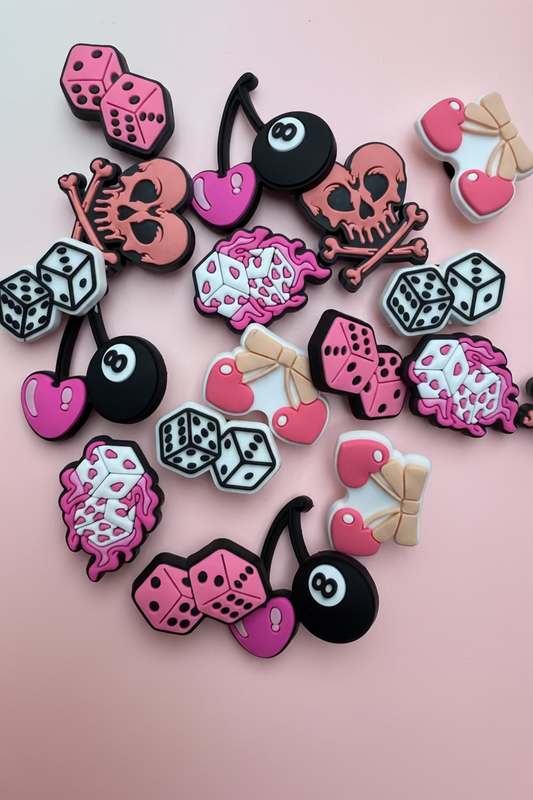 Cherries, Dice and Skull Shoe Charms