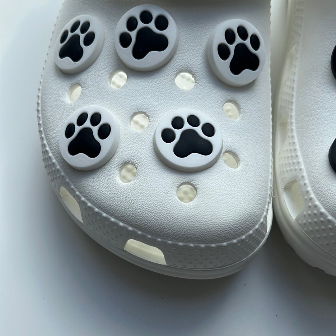 Black and White Paw Shoe Charms