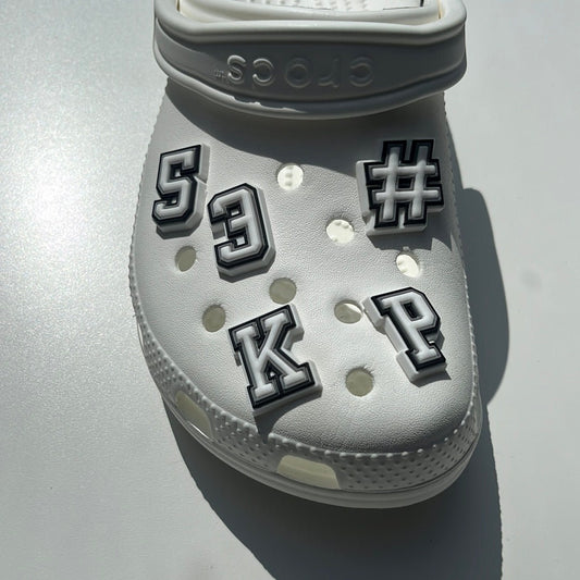 White Letter and Number Shoe Charms