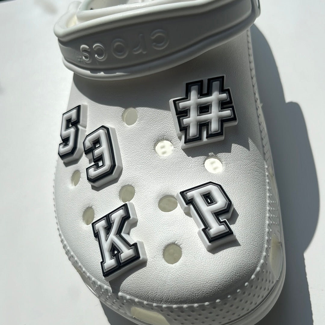 White Letter and Number Shoe Charms