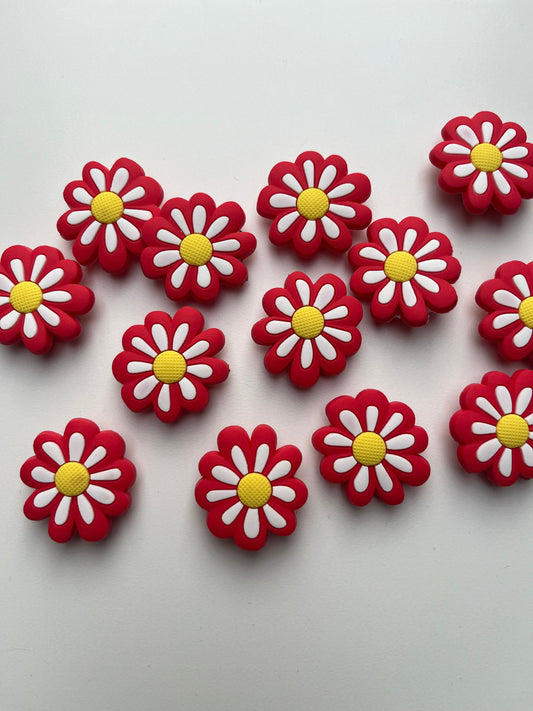 Red and White Daisy Shoe Charms