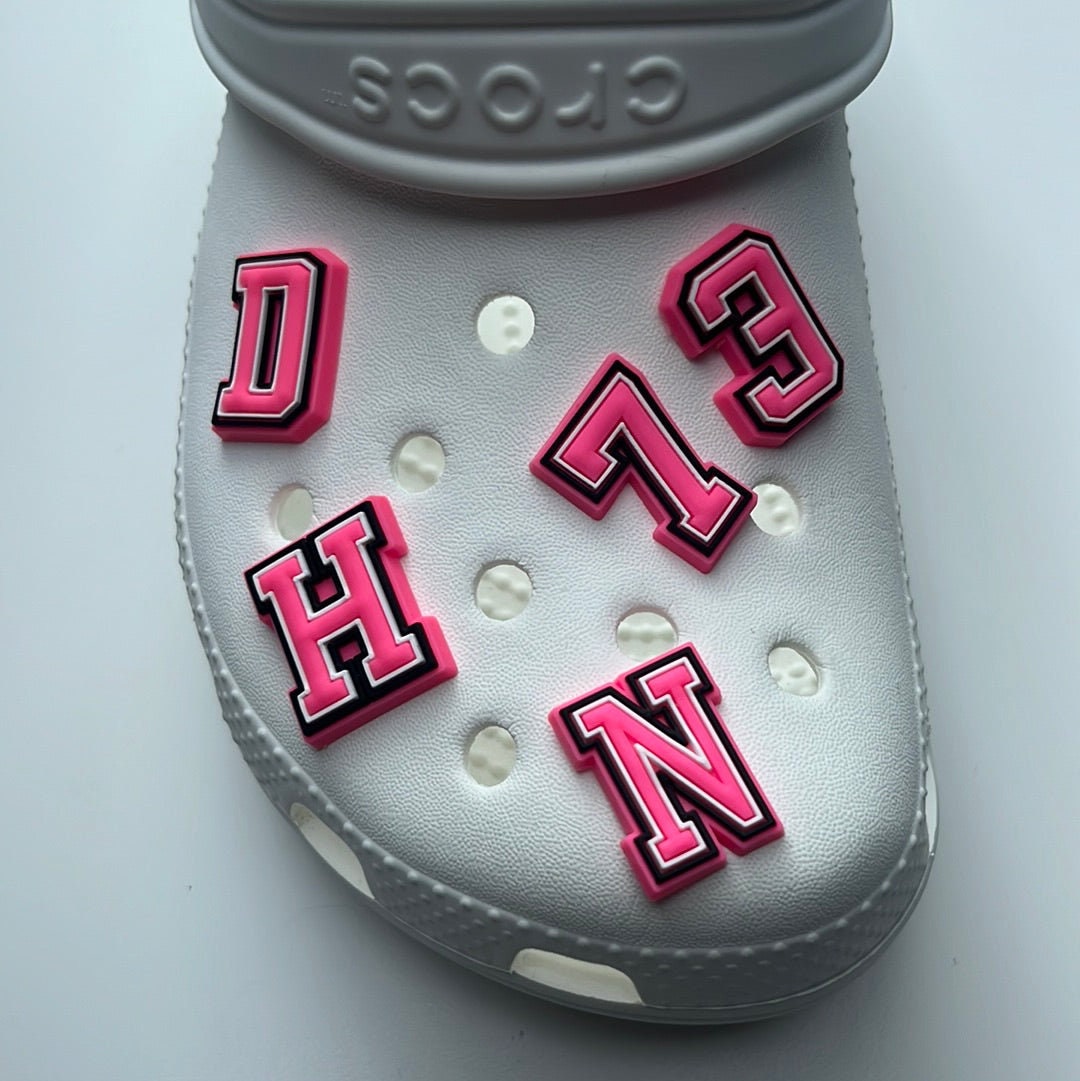 Pink Letters & Numbers Shoe Charms