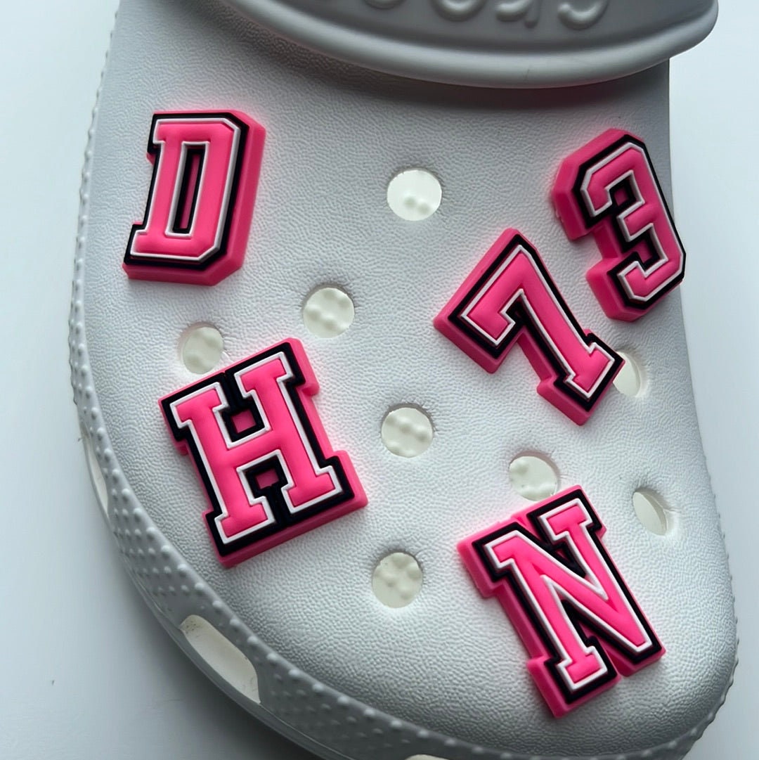 Pink Letters & Numbers Shoe Charms
