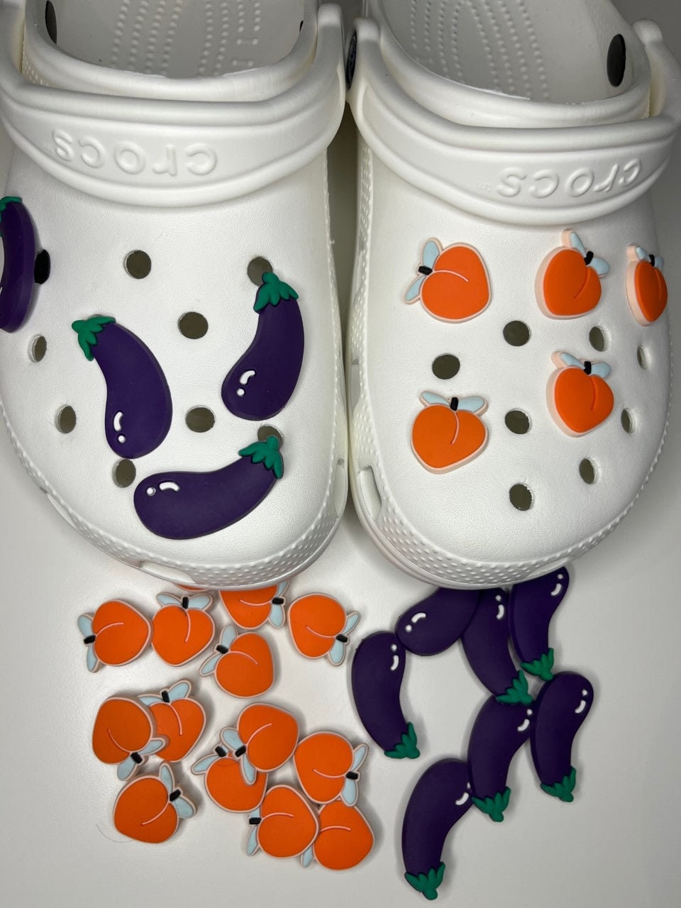 Peach and Eggplant Shoe Charms