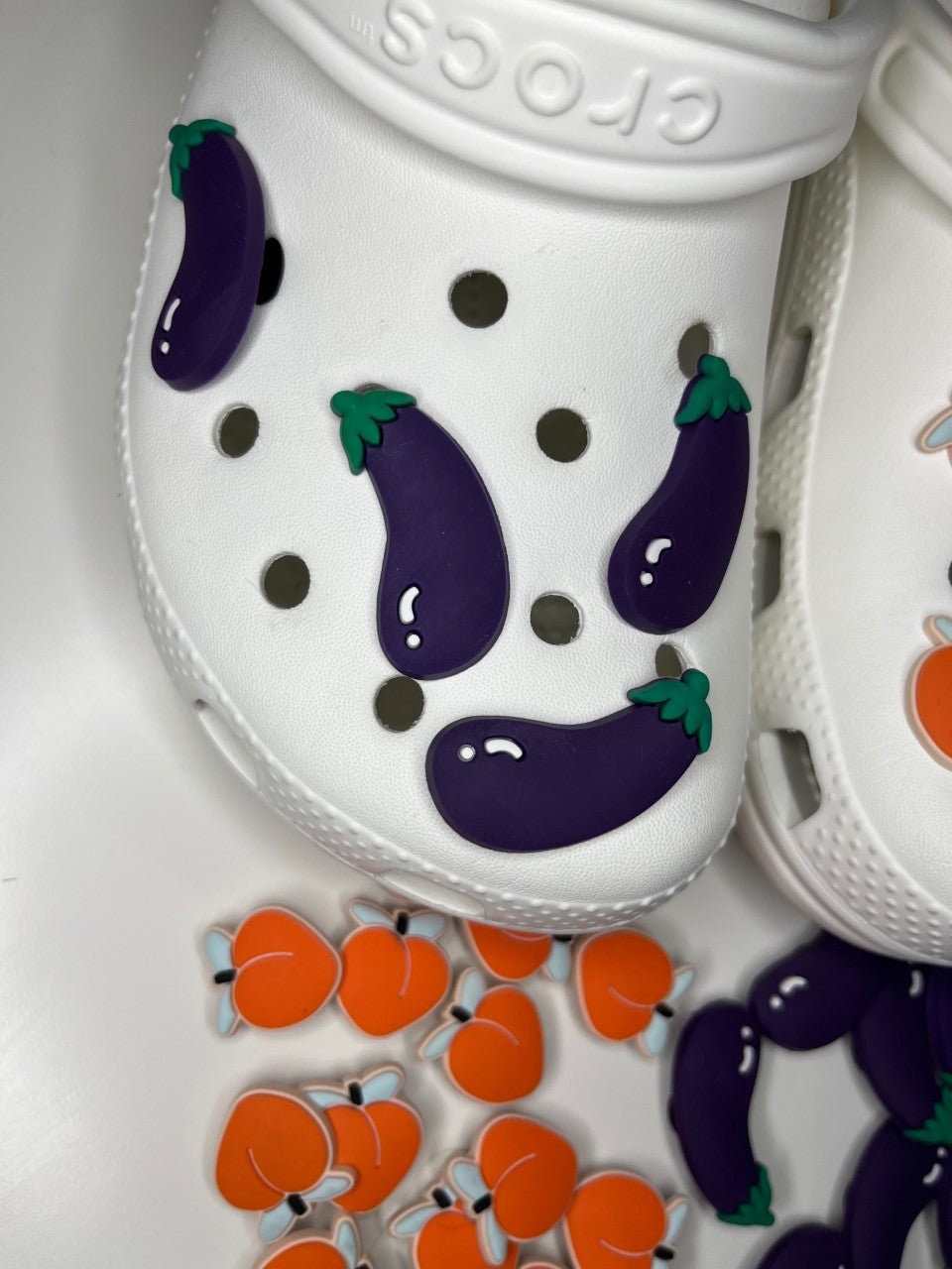 Peach and Eggplant Shoe Charms