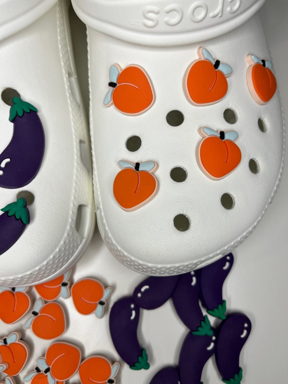 Peach and Eggplant Shoe Charms