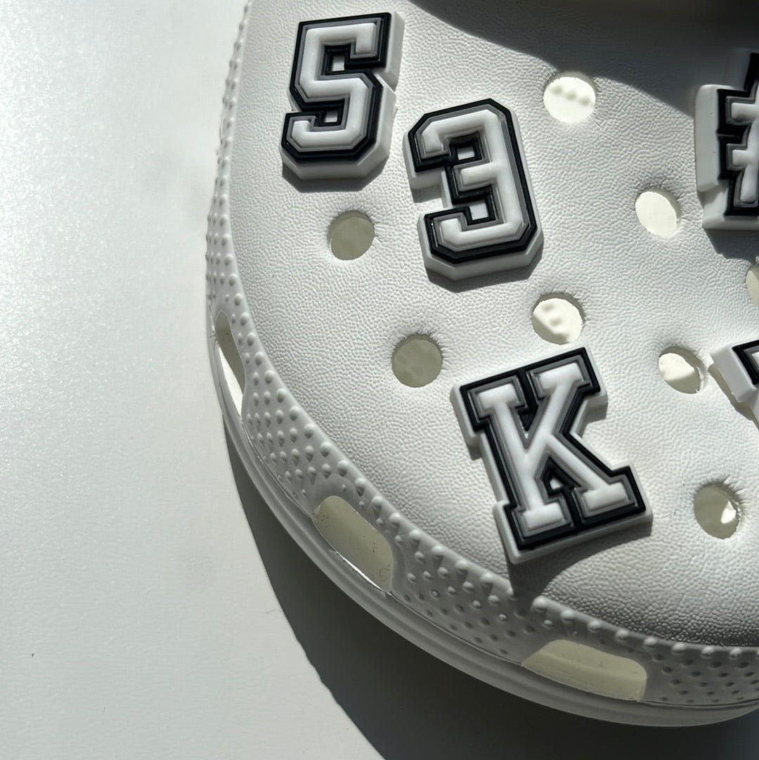 White Letter and Number Shoe Charms